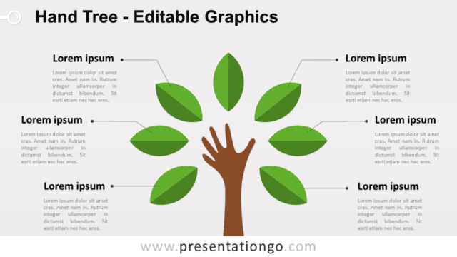 Free Hand Tree PowerPoint Diagram - Green Leafs - Widescreen size (16:9)