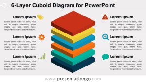 6-Layer Diagram for PowerPoint - 6 Stacked 3D Colored Cubes