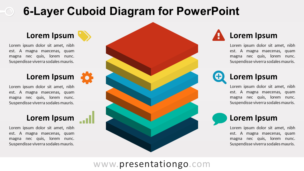 6-Layer Diagram for PowerPoint - 6 Stacked 3D Colored Cubes