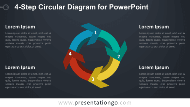 4-Step Circular Diagram with Arrows for PowerPoint - Dark Background