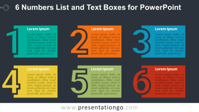 6 Numbers List with Text Boxes - PowerPoint Template - Dark Background