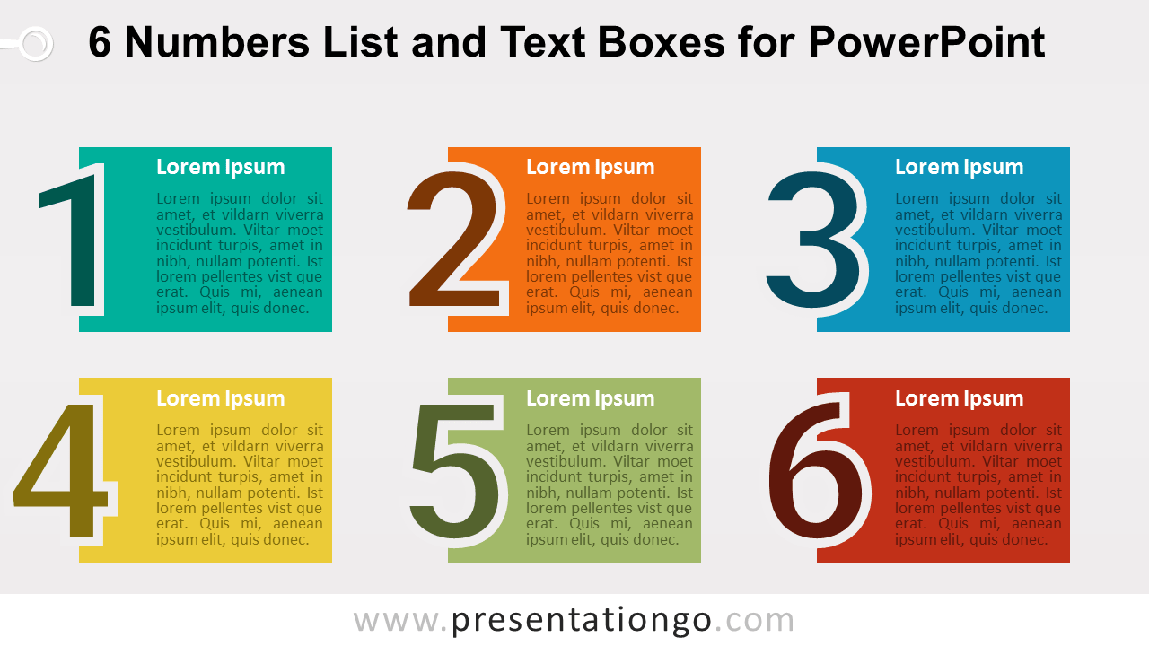 6 Numbers List with Text Boxes - PowerPoint Template