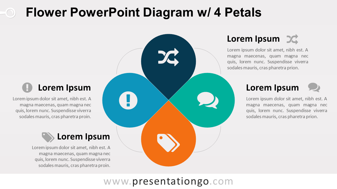 Flower Diagram with 4 Petals - PowerPoint Template