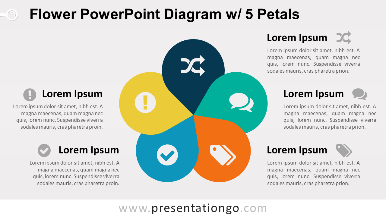 Flower Diagram with 5 Petals - PowerPoint Template