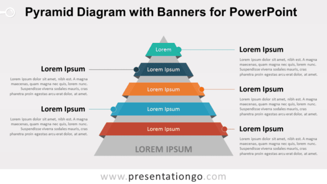 Pyramid Diagram with Banners or Ribbons for PowerPoint Pyramid Diagram with Banners or Ribbons for PowerPoint