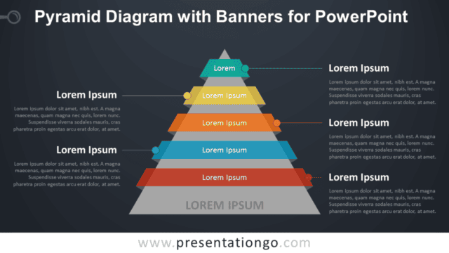 Pyramid Diagram with Banners or Ribbons for PowerPoint - Dark Background Pyramid Diagram with Banners or Ribbons for PowerPoint - Dark Background