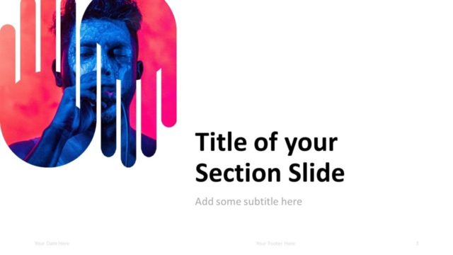 PowerPoint Template with Up-and-Down Hands Picture Placeholder - Section Slide