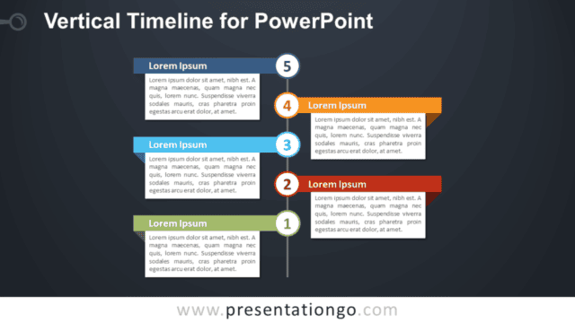 Vertical Timeline with Text Boxes for PowerPoint - Dark Background