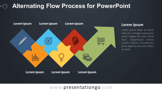 Alternating Flow Process Diagram for PowerPoint - Dark Background
