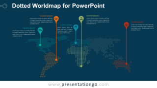 Dotted World Map with Pins for PowerPoint - Dark Background