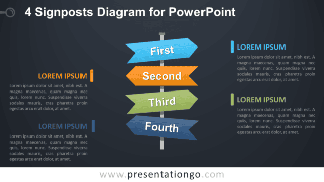 4 Signposts PowerPoint Diagram - Dark Background Free 4 Signposts PowerPoint Diagram - Dark Background