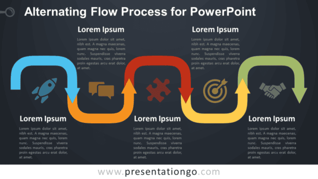 Alternating Flow Process Diagram for PowerPoint - Dark Background Free Alternating Flow Process Diagram for PowerPoint - Dark Background