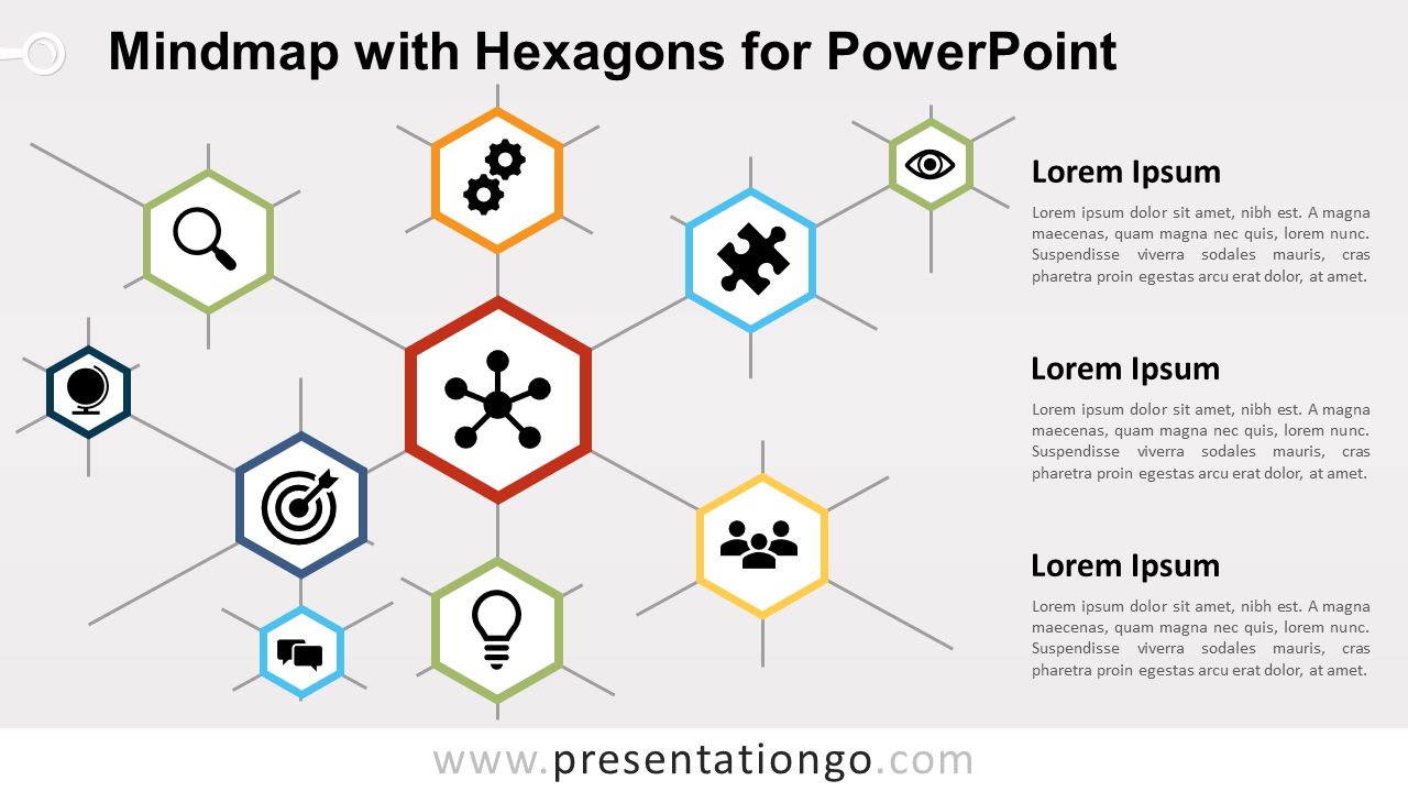 Free Mindmap Hexagons Diagram for PowerPoint