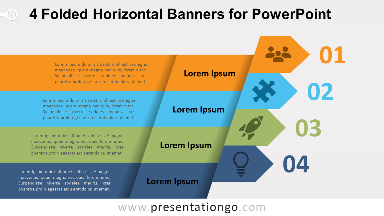 4 Folded Horizontal Banners - Free PowerPoint Diagram