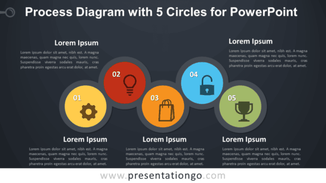 Process with 5 Circles for PowerPoint - Dark Background Free Process with 5 Circles for PowerPoint - Dark Background