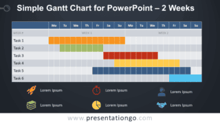 Simple Gantt Chart with 2 Weeks for PowerPoint - Dark Background