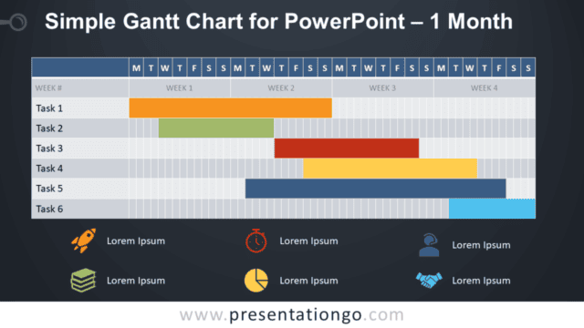Simple Gantt Chart for PowerPoint - 1 Month - Dark Background