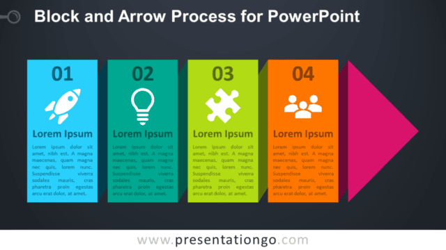 Continuous Block Arrow Process for PowerPoint - Dark Background