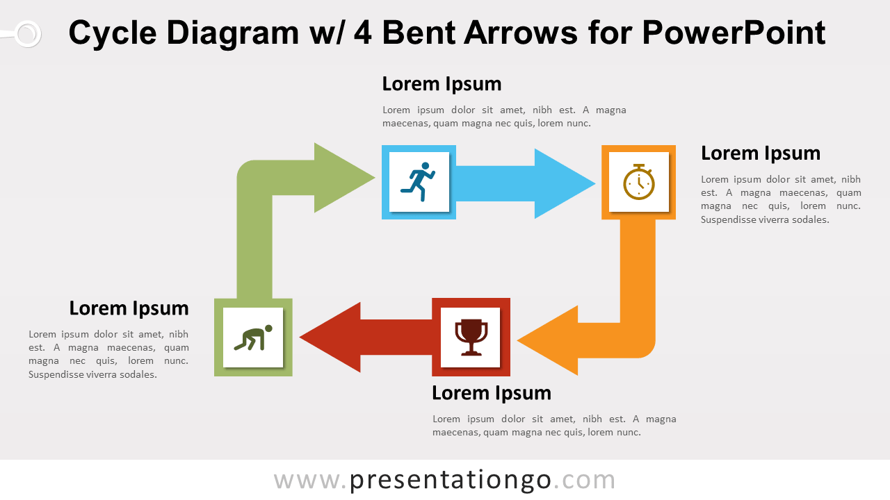 Free Cycle Diagram with Four Bent Arrows for PowerPoint