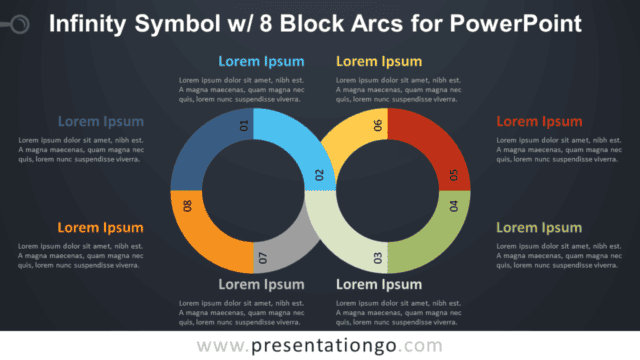Infinity Symbol Diagram with Eight Block Arcs for PowerPoint - Dark Background Free Infinity Symbol Diagram with Eight Block Arcs for PowerPoint - Dark Background