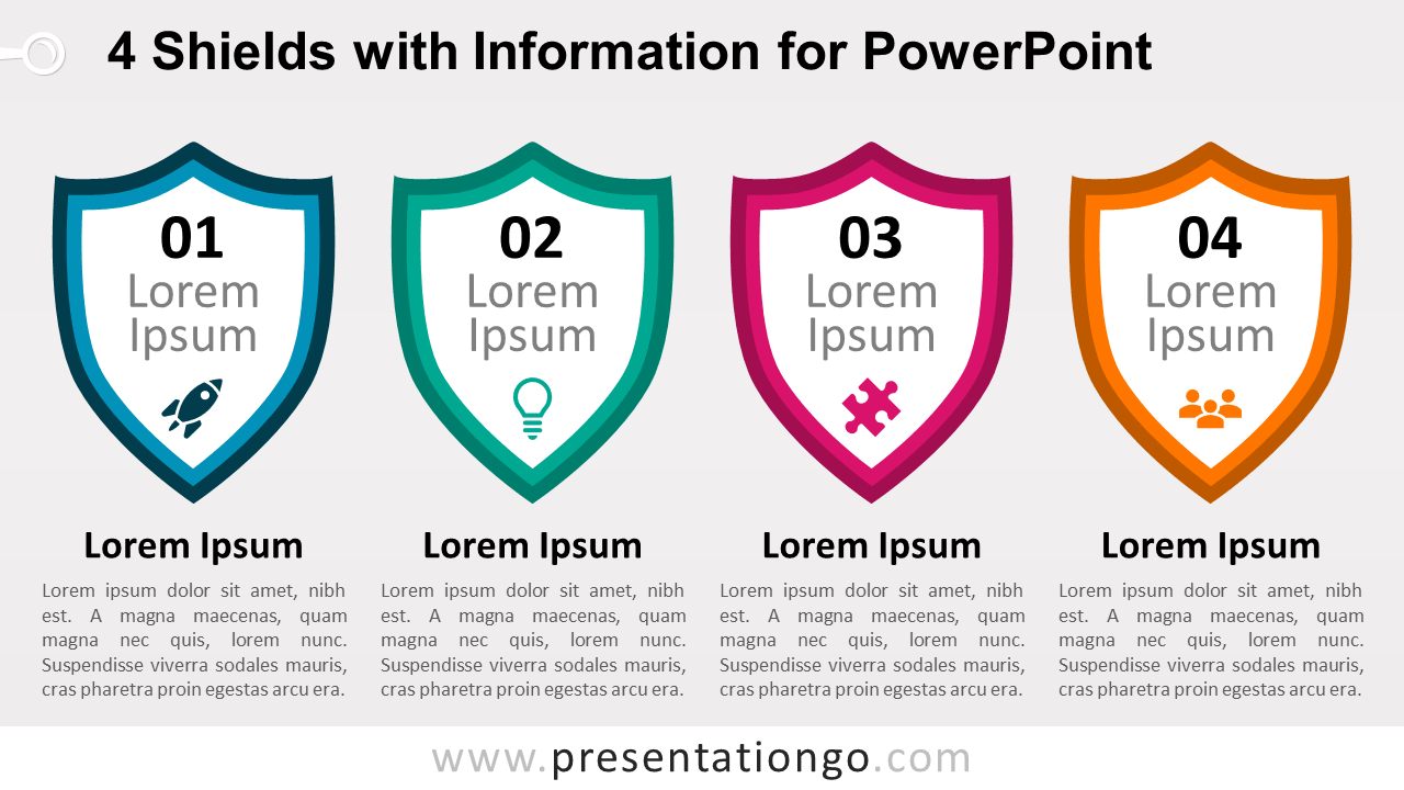 Free 4 Shields with Information for PowerPoint Template