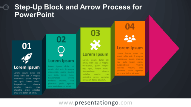 Step-Up Block Arrow Process Diagram for PowerPoint - Dark Background