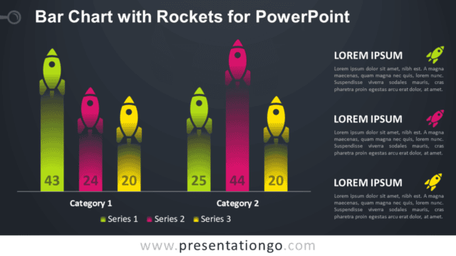 Bar Chart with Rockets for PowerPoint Template - Dark Background