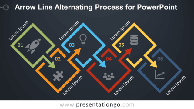 Arrow Line Alternating Process Diagram for PowerPoint - Dark Background Free Arrow Line Alternating Process Diagram for PowerPoint - Dark Background