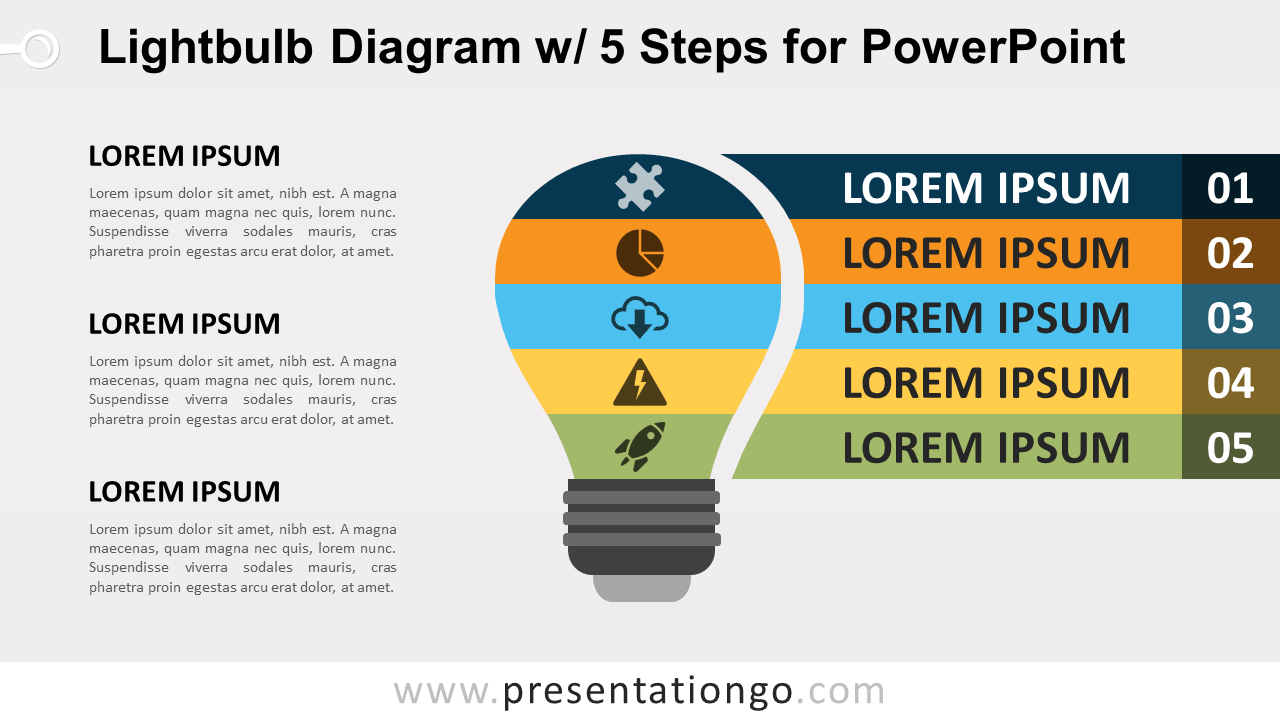 Free Light Bulb PowerPoint Diagram with 5 Steps