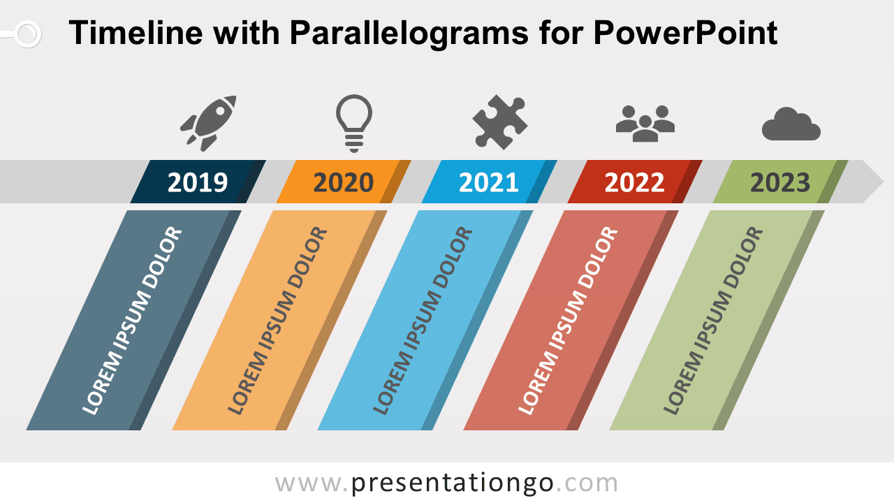 Free Timeline Diagram with Parallelograms for PowerPoint