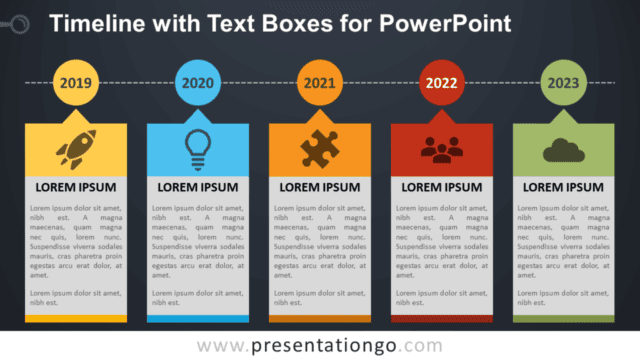 Timeline Diagram with Text Boxes for PowerPoint - Dark Background Free Timeline Diagram with Text Boxes for PowerPoint - Dark Background