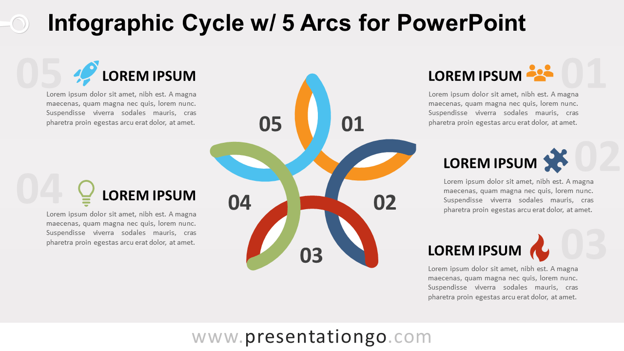 Free Cycle Diagram with 5 Arcs for PowerPoint