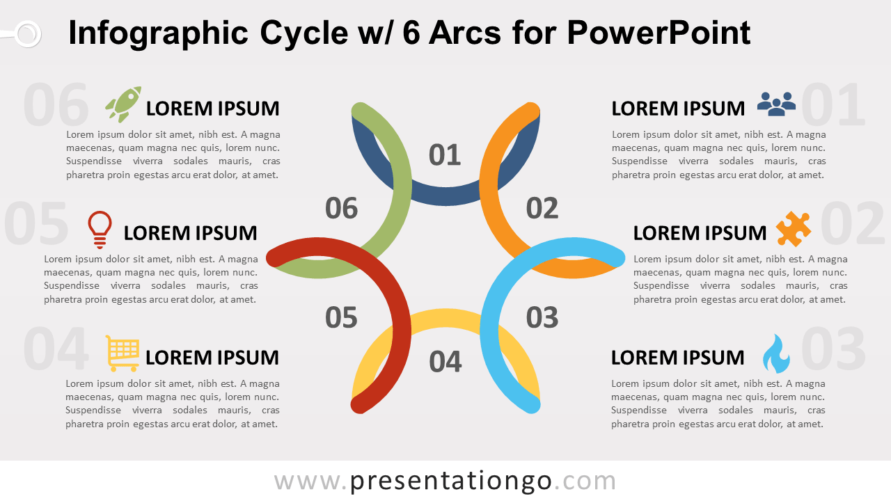 Free Cycle Diagram with 6 Arcs for PowerPoint
