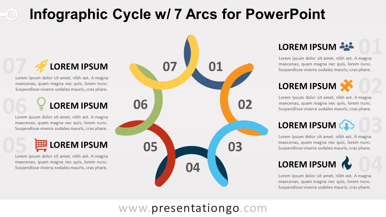 Free Cycle Diagram with 7 Arcs for PowerPoint