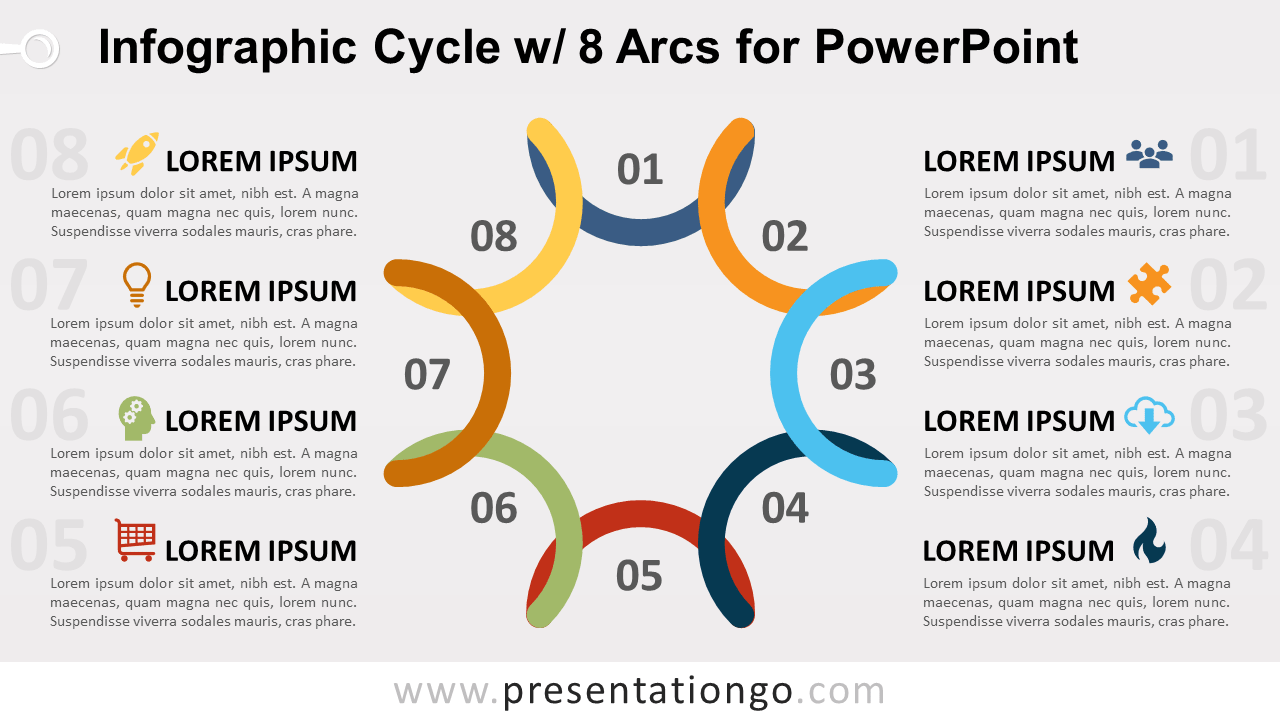 Free Cycle Diagram with 8 Arcs for PowerPoint