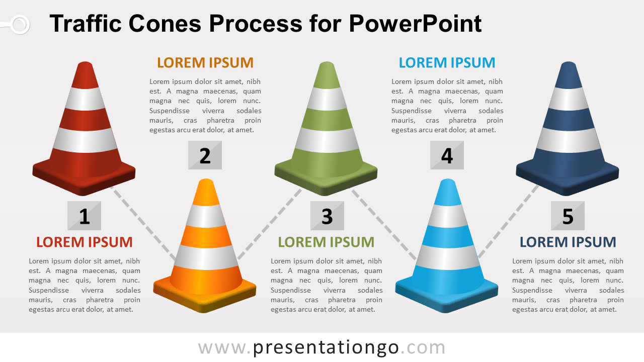 Free Traffic Cones Process Diagram for PowerPoint