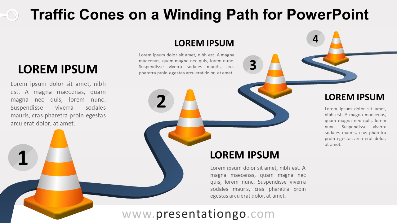 Free Traffic Cones on a Winding Path Template for PowerPoint