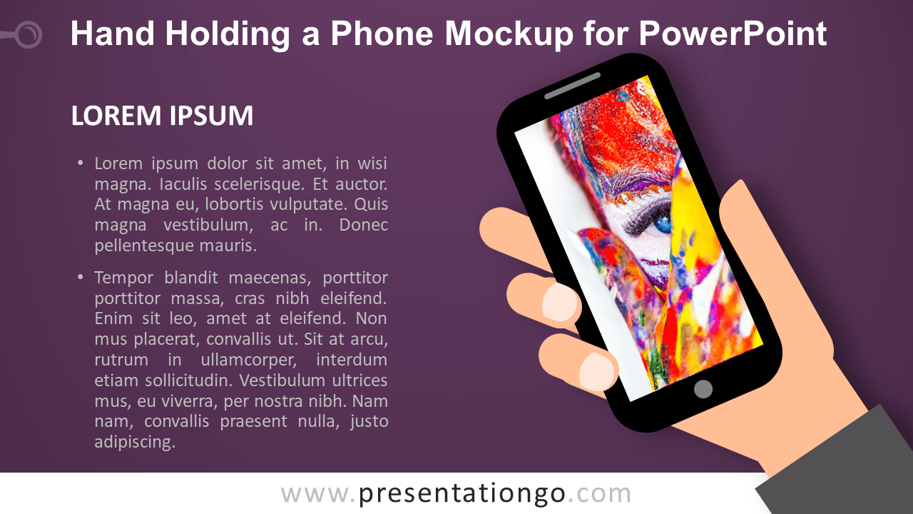 Hand Holding a Mobile Phone Mockup for PowerPoint - Dark Bakckground