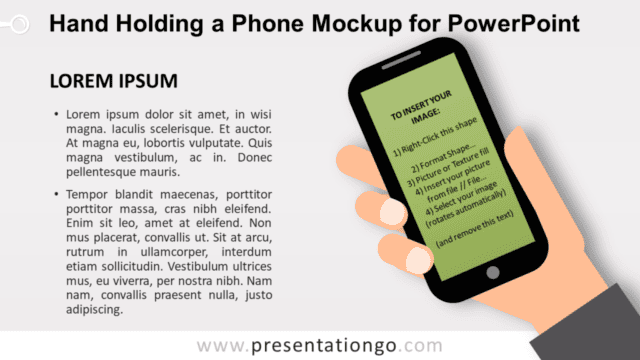 Hand Holding a Mobile Phone Mockup for PowerPoint - Screen Shape