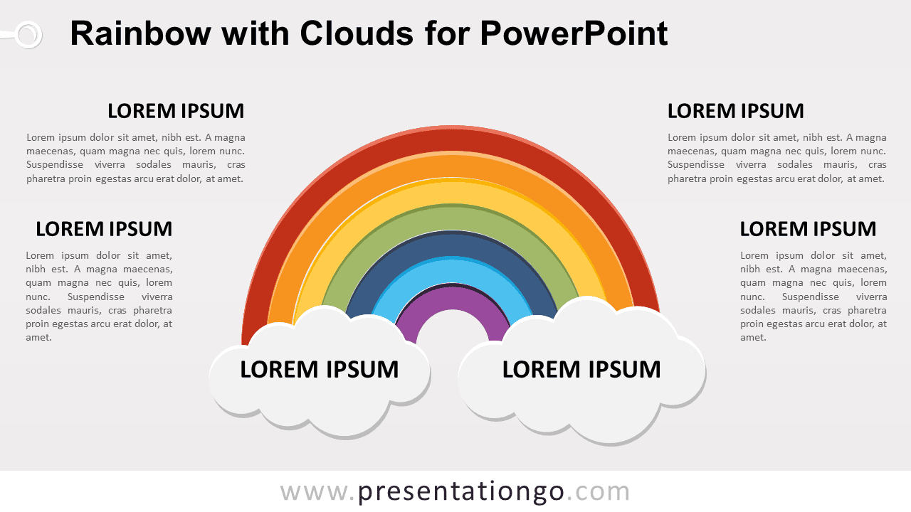 Free Rainbow with 2 Clouds for PowerPoint