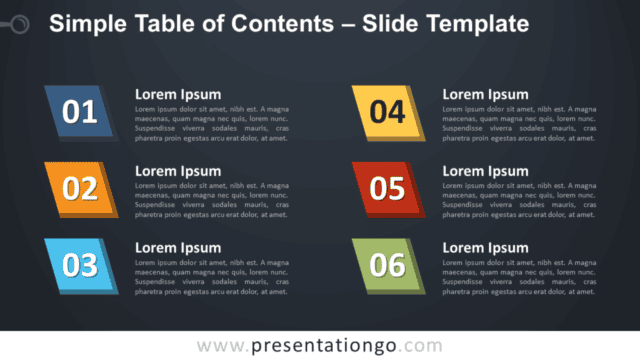 Simple Table of Contents for PowerPoint and Google Slides - Dark Background Free Simple Table of Contents for PowerPoint and Google Slides - Dark Background