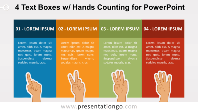 4 Text Boxes with Hands Counting PowerPoint Slide