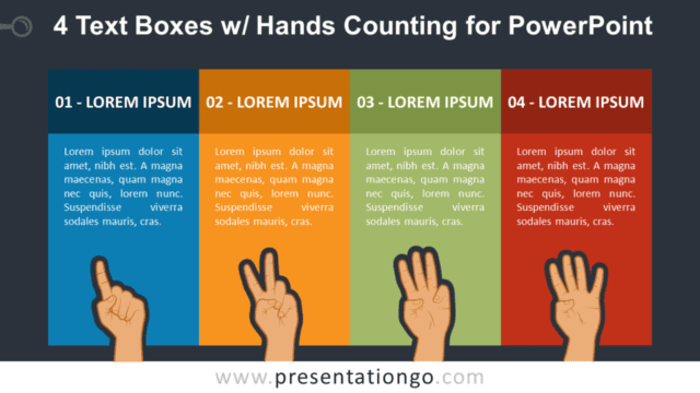 4 Text Boxes with Hands Counting PowerPoint Slide Template
