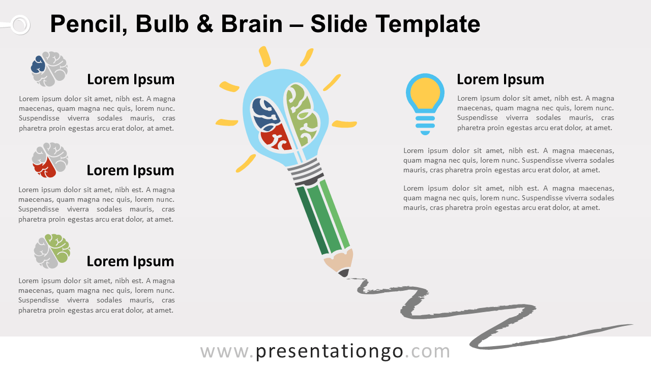 Free Pencil, Bulb and Brain for PowerPoint and Google Slides