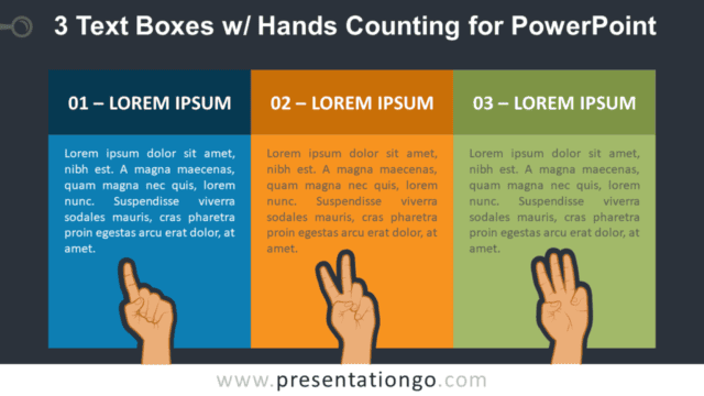 3 Text Boxes with Hands Counting PowerPoint Slide Template