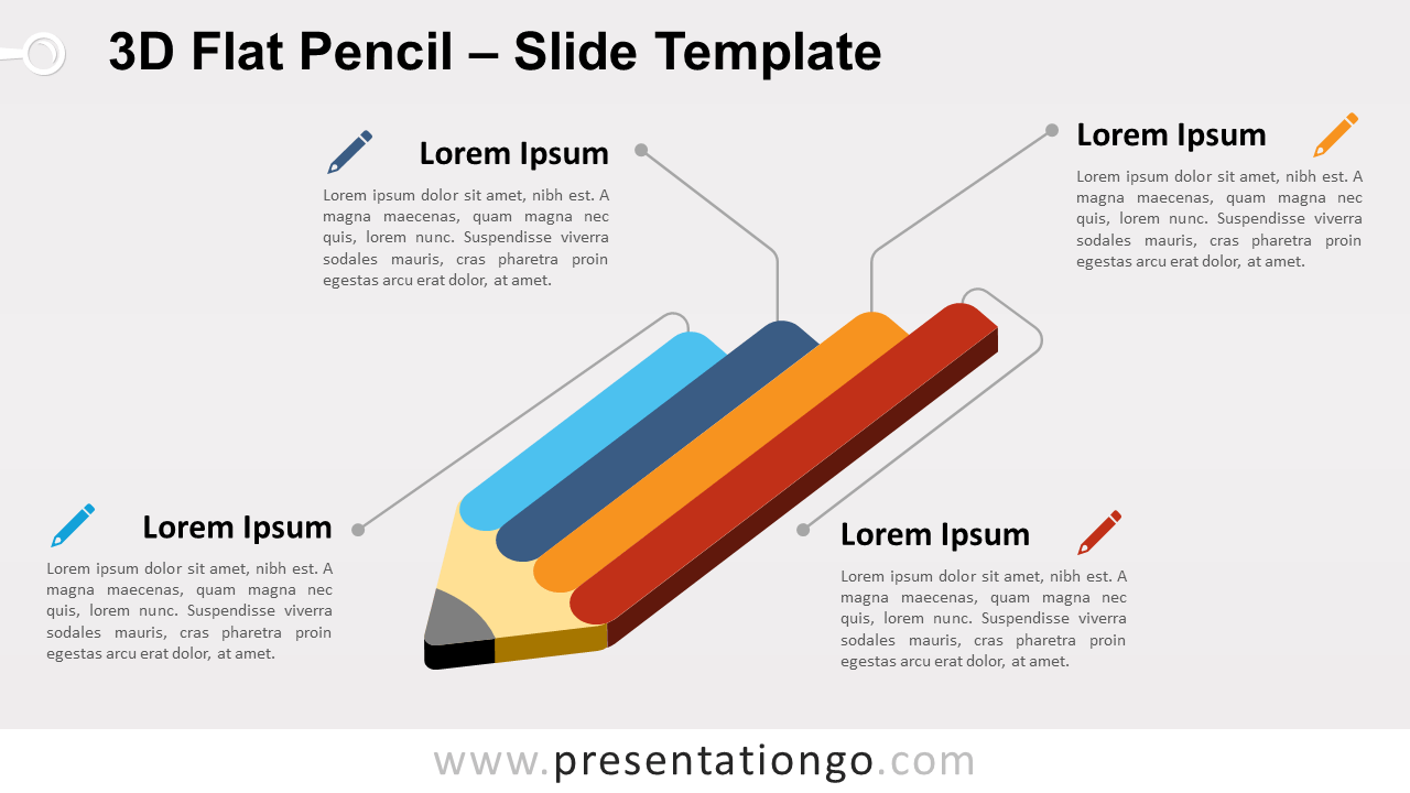 Free 3D Flat Pencil for PowerPoint and Google Slides