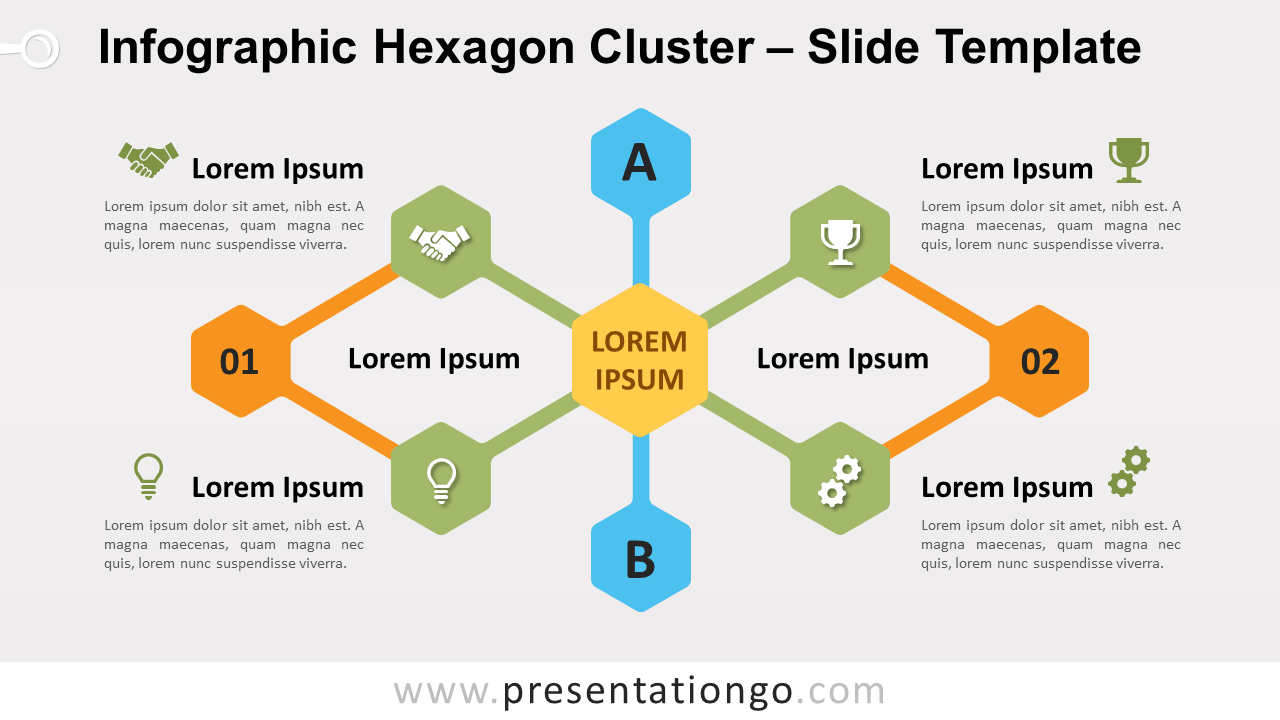 Free Infographic Hexagon Cluster Chart for PowerPoint and Google Slides