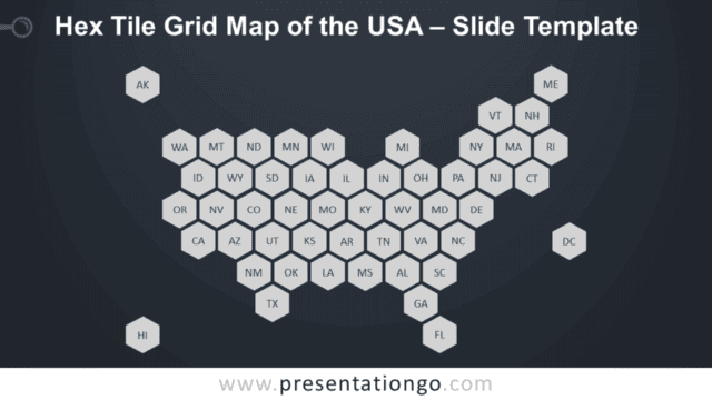 Hex Tile Grid Map of the USA Slide Template for PowerPoint and Google Slides Free Hex Tile Grid Map of the USA Slide Template for PowerPoint and Google Slides