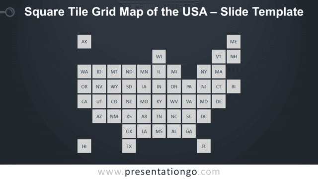 Square Tile Grid Map of the USA Slide Template for PowerPoint and Google Slides Free Square Tile Grid Map of the USA Slide Template for PowerPoint and Google Slides