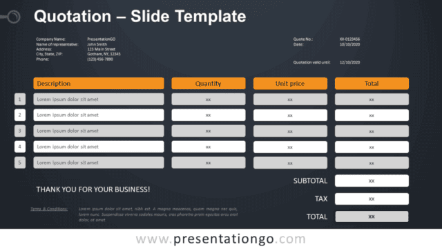 Quotation Table for PowerPoint and Google Slides Free Quotation Table for PowerPoint and Google Slides